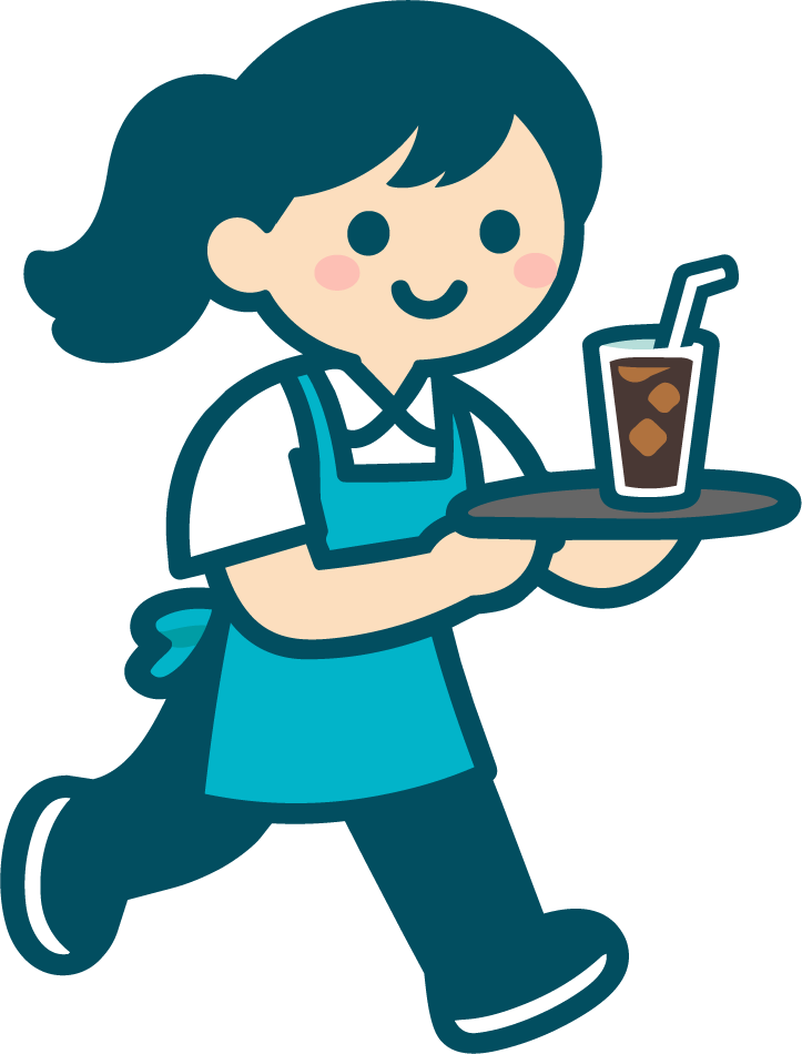ホールで配膳するスタッフ