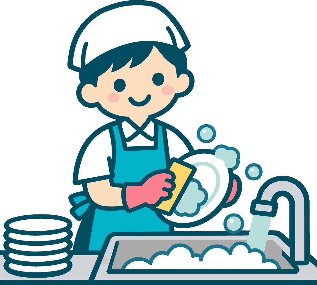 洗い場で作業するスタッフ