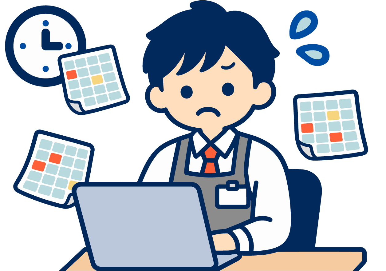繁忙期のシフトを組む店長のイラスト