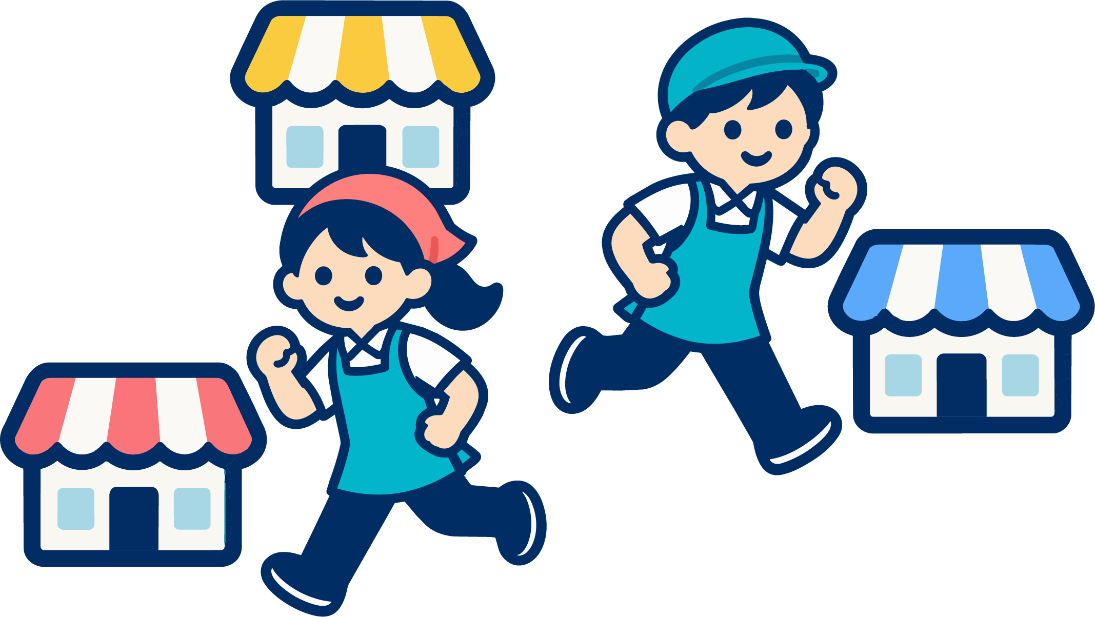 複数店舗で応援を調整するイラスト